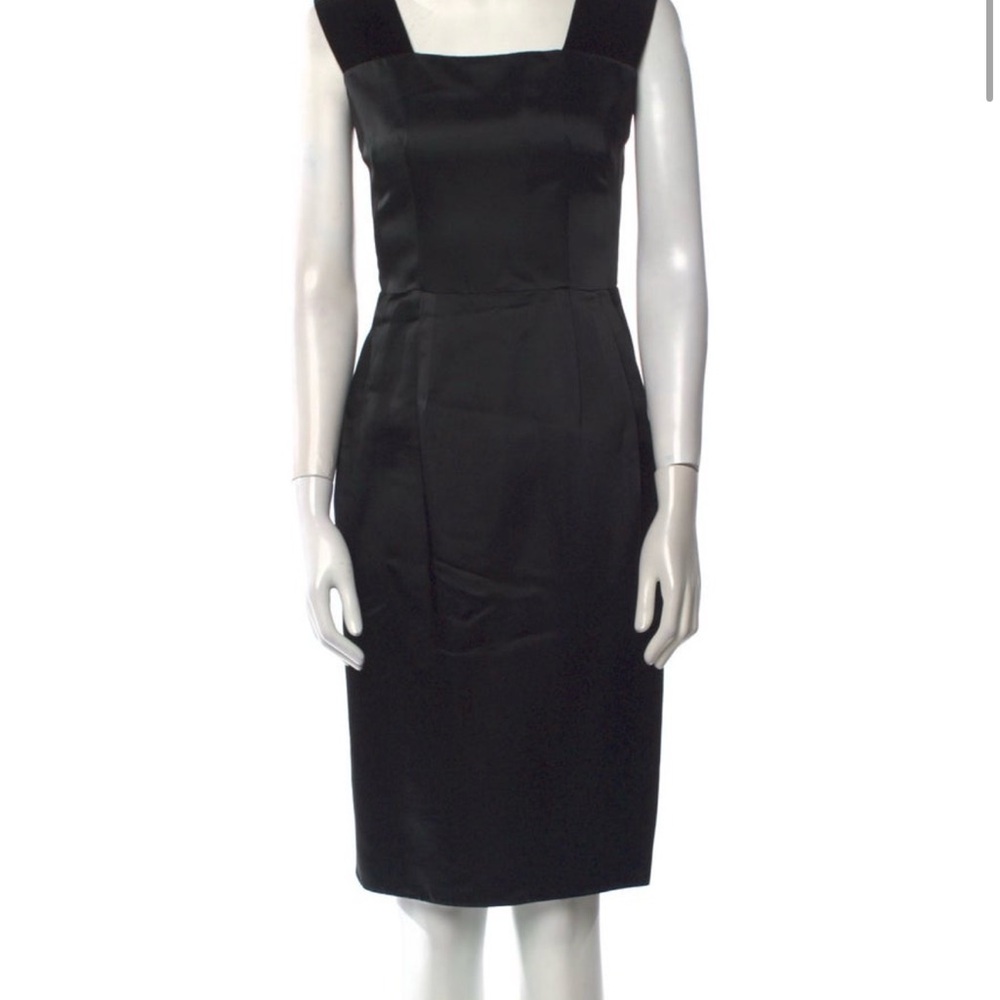 Dolce & Gabbana classic black structured satin cocktail dress with velvet straps - Picture 3 of 7